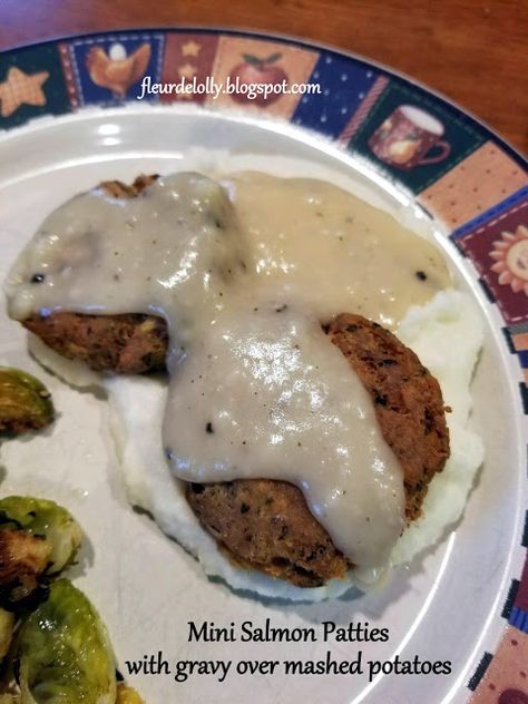 Salmon Gravy, Salmon Potato Patties, Salmon Patties Creamed Peas, Salmon Patties Made With Mashed Potatoes, Fried Mash Potato Patties, Easy Salmon Pattie’s, Canned Salmon Patties, Rice And Gravy, Country Gravy