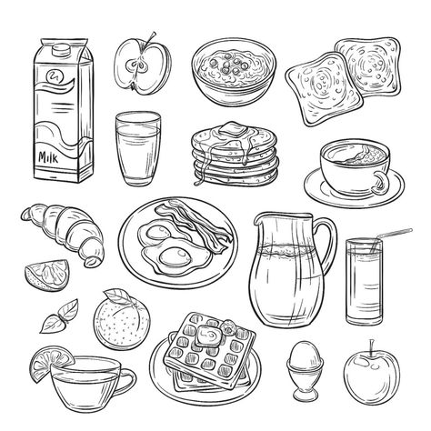 Food Coloring Pages: 20 Free Printable Coloring Pages of Food That Will Make Your Stomach Growl | Printables | 30Seconds Mom Tipografi 3d, Yogurt Pancakes, Tea Bread, Sketch Note, Food Doodles, Food Coloring Pages, 귀여운 음식 그림, Vector Texture, Food Sketch