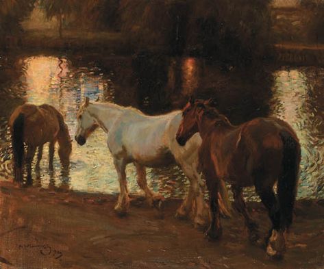 Equine Paintings, Alfred Munnings, Painting Horses, Horse Water, Horse Oil Painting, Horse Paintings, Mediums Of Art, Equestrian Art, Horse Drawings