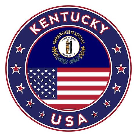 Kentucky, Kentucky t-shirt, Kentucky sticker, circle, Kentucky flag, white bg American Flag History, Kentucky Flag, Kentucky Travel, White Bg, Medieval Shields, Kentucky State, Prince Purple Rain, Tourist Map, Luggage Labels