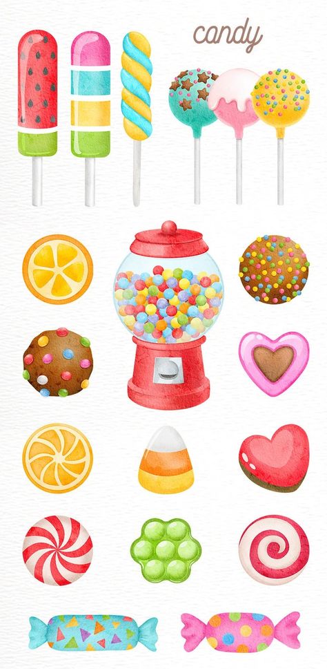 Sweet Shop Drawing, Kawaii Candy Drawing, Sweet Drawings Candy, Candy Shop Drawing, Candy Mural, Candy World Illustration, Candy Shop Ideas Design, Cute Candy Drawing, Candy Illustration Art