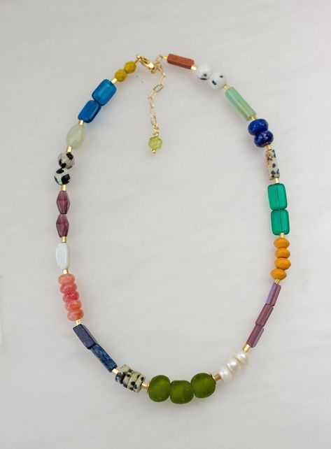 Colorful vibrant gold filled beaded necklace Green Adventure, Colorful Beaded Necklace, Winter Necklace, Louisiana Usa, Lafayette Louisiana, Colorful Necklace, Necklace Colorful, Beaded Necklace Diy, Dalmatian Jasper