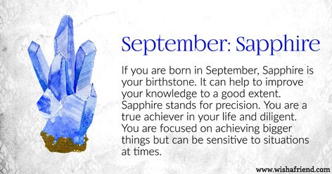 September: Sapphire Birthstone September Birthstone Tattoo, Zodiac Birthstones, Birth Stones Chart, Stone Tattoo, Fb Games, September Birthstone Necklace, Birth Stones, Healing Rocks, September Sapphire