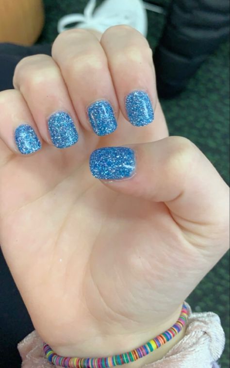 Short Blue Sparkly Nails, Blue Sparkle Dip Powder Nails, Blue Nails Sparkle, Blue Glittery Nails, Short Square Dip Nails, Glittery Blue Nails, Sparkly Blue Nails, Blue Sparkle Nails, Blue Sparkly Nails