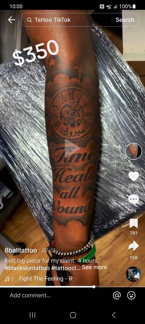 Time Heals All Tattoo, Time Will Tell Tattoo, Time Heals All Wounds Tattoo, Time Heals Tattoo, Heel Tattoos, Time Heals Everything, Healing Tattoo, Clock Tattoo, Hand Tattoos For Guys