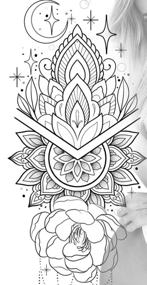 Mandala Sleeve Tattoo Stencil, Mandala Outline Tattoo, Female Forearm Tattoo Ideas Half Sleeves, Dragon Mandala Tattoo, Negative Space Mandala, Mandala Flower Tattoo Design, Floral Mandala Tattoo Design, Mandala Tattoo Design Women, Ornamental Floral Tattoo