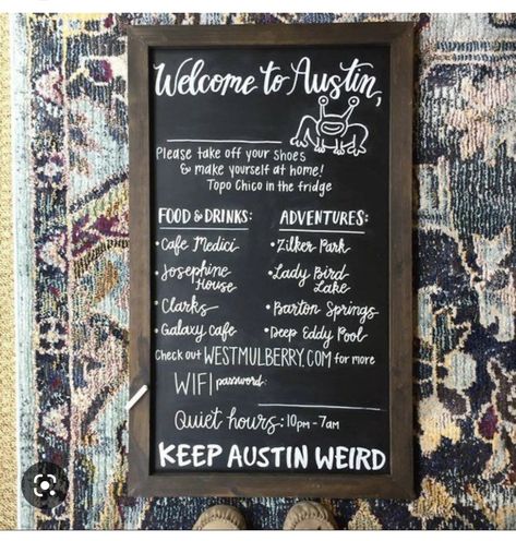 Airbnb Ideas, Rental Ideas, Zilker Park, Barton Springs, Airbnb House, Chalk Wall, Coffee Bars In Kitchen, Interactive Whiteboard, Chalkboard Designs