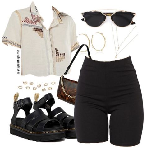 Platform Sandals Outfit, Komplette Outfits, Swag Outfits, Mode Inspiration, Looks Vintage, Polyvore Outfits, Retro Outfits, Biker Shorts, Grunge Outfits