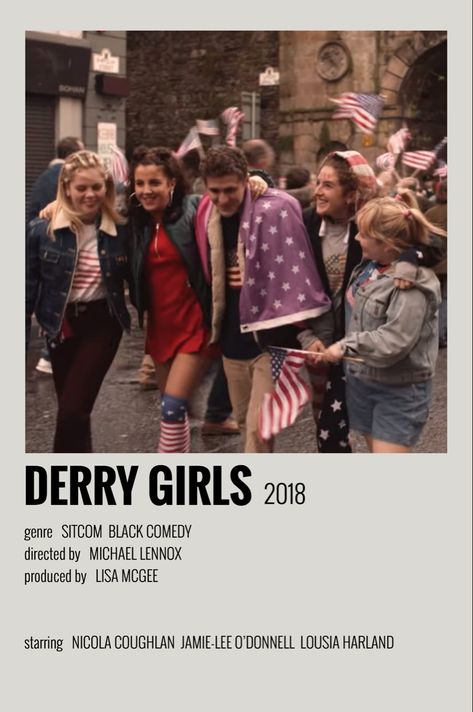 [alternative minimalist polaroid movie tv show poster] Tv Posters Tv Shows, Movie And Show Posters, Tv Show Posters Aesthetic, Derry Girls Wallpaper, Tv Show Polaroid Posters, Minimalist Tv Show Posters, Derry Girls Poster, Tv Shows Posters, Good Tv Shows