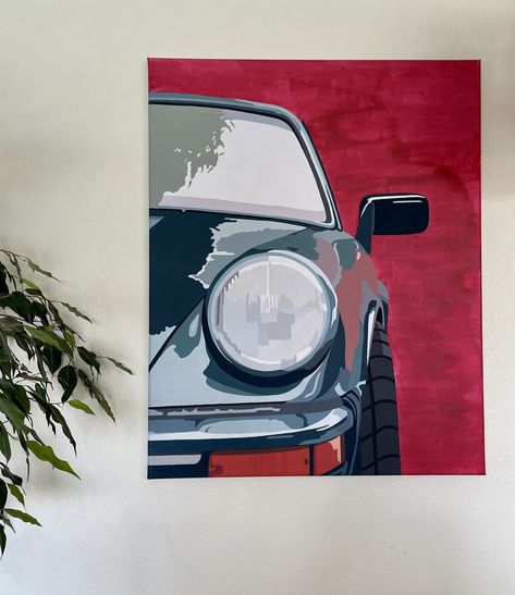 Porsche Painting Art, Paintings For Guys Room, Porsche Painting Canvas, Art For Men, Easy Car Painting, Love Painting Ideas For Him, Car Painting Easy, Paintings Of Cars, Paintings For Guys