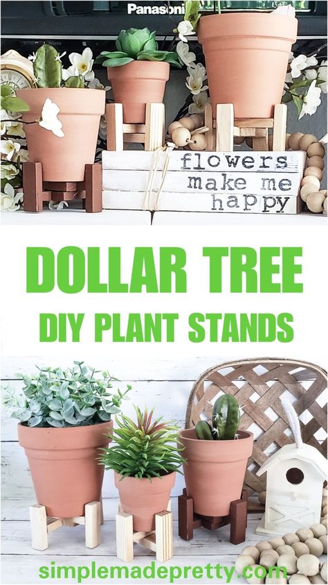 mini wooden stands fot mini terracota pots Dollar Tree Plant Stand, Tree Plant Stand, Plant Stand Diy, Diy Plant Stands, Plant Stand Ideas, Dollar Tree Flowers, Small Plant Stand, Plant Stands Outdoor, Modern Plant Stand