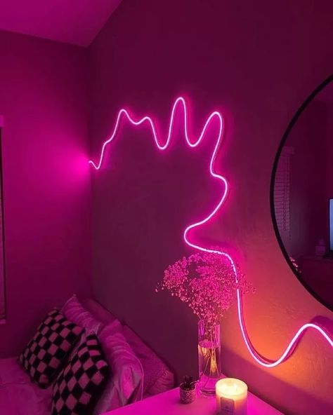 Neon Strip Lights - LED Strip Light for home decor - Single Color LED Strip - DI | eBay Led Signs Living Room, Dorm Room Led Signs, Apartment Bedroom Decor Pink, Vaporwave Bathroom, Led Living Room Ideas, Cyberpunk Room Decor, Led Signs Bedroom, Neon Light Mirror, Baddie Decor