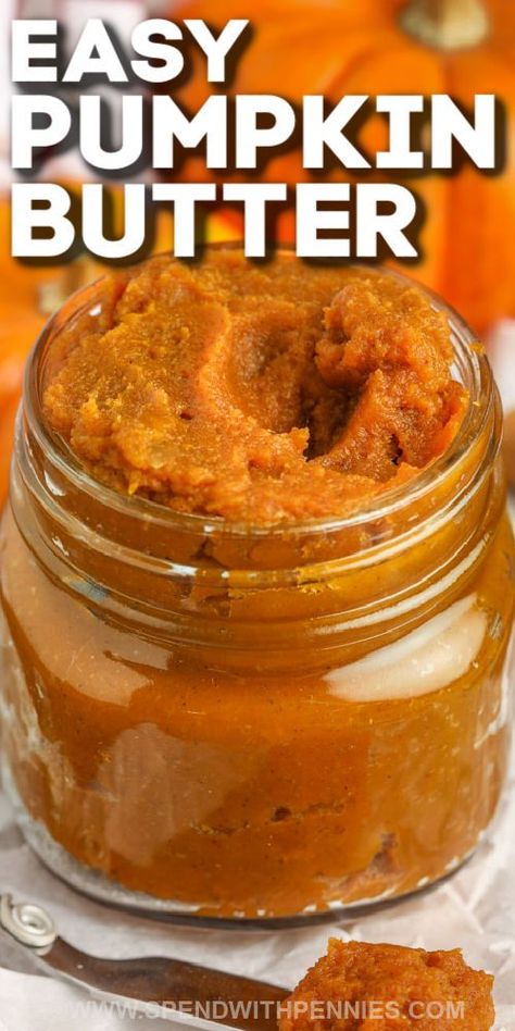 Pumpkin butter is easy to make on the stovetop with just 6 ingredients. Whip up a batch to make into Christmas gifts, or bring some to a party to share! #spendwithpennies #pumpkinbutter #spread #recipe Crockpot Pumpkin Butter Recipe, Preserving Pumpkins For Food, Pumpkin Butter Recipe Canning, Easy Pumpkin Butter Recipe, Easy Pumpkin Butter, How To Make Pumpkin Butter, Pumpkin Butter Canning Recipe, Pumpkin Spread Recipe, Bunko Party