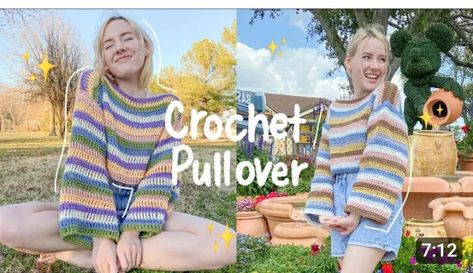 Hayhay Crochet, Sweater Casual Outfit, Crochet Pullover, Beginner Crochet Tutorial, Crochet Sweaters, Unique Sweaters, Crochet Youtube, Striped Pullover, Crochet Fall