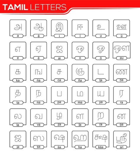 Vector tamil alphabet tracing template d... | Premium Vector #Freepik #vector #alphabet-tracing #trace #preschool #kindergarten Tamil Alphabets Worksheets, Tamil Letters For Kids, Tamil Worksheet, Handwriting Worksheets For Kindergarten, Letter Tracing Printables, Letter Writing Practice, Vector Alphabet, Dot Letters, Language Tips