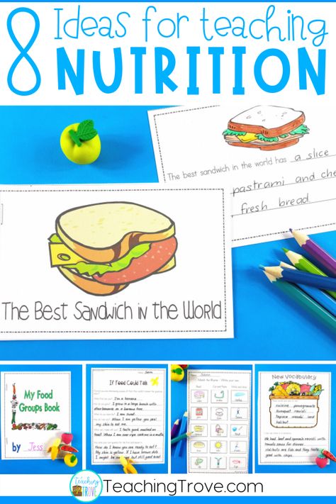 Teaching a food and nutrition unit to your kindergarten or first grade kids? This blog post has lots of ideas for teaching healthy eating including lessons on food groups, my healthy plate and fun literacy centers #foodandnutritionactivities #foodandnutritionlessons Healthy Food Activities, Food Lessons, Nutrition Activities, Nutrition Quotes, Food Activities, Food And Nutrition, Health Lessons, Nutrition Education, Group Meals