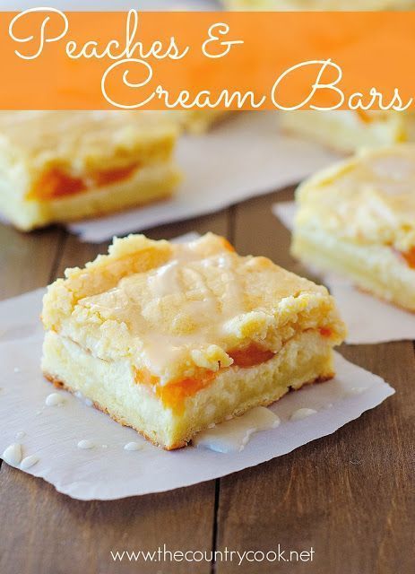 Peaches and Cream Bars recipe from Life in the Lofthouse and The Country Cook. Layers of goodness right here! Love that I can switch out the pie filling for any flavor of pie filling to switch these up! Peach Desserts, Country Cook, The Country Cook, Pie Bars, Peaches And Cream, Gateaux Cake, Peach Recipe, Cake Bars, Pie Bar