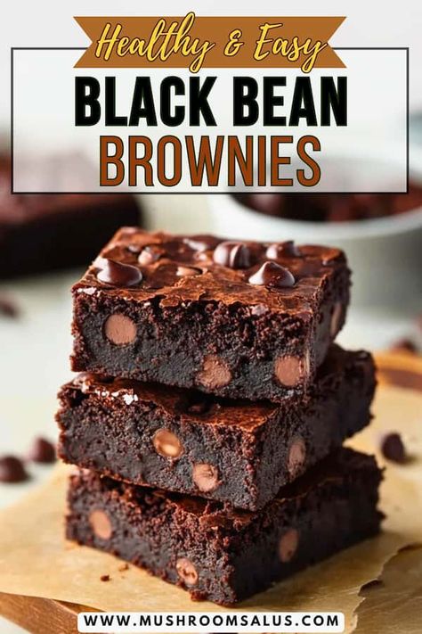 Craving rich, fudgy brownies without the guilt? These Vegan Black Bean Brownies are a deliciously healthy twist on a classic treat! Packed with fiber and protein, gluten-free, egg-free, and made without refined sugar, they’re the ultimate guilt-free dessert. Whether you’re a fan of black beans or chickpeas, this recipe satisfies chocolate cravings in a nutritious way. Try these easy brownies and indulge in a healthy treat! Black Bean Sweet Potato Brownies, Black Bean Brownies Recipe, Protein Brownies Healthy, Black Bean Brownies Healthy, Brownies No Eggs, Vegan Black Bean Brownies, Healthy Brownie Recipe, Mushroom Recipes Vegan, Easy Brownies