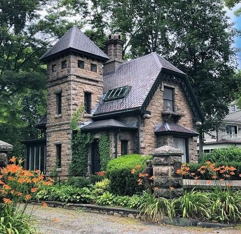 Pink Granite, Creepy Houses, Revival Architecture, Stone Architecture, Casas Coloniales, Tower House, Stone Cottage, Village House Design, Cottage Design