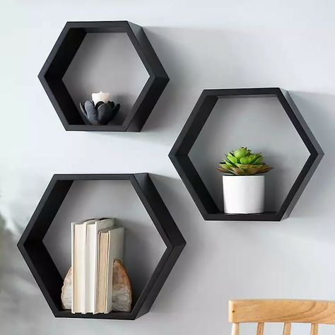 Self Decor, Shelves Large, Wall Self, Square Floating Shelves, Mirror Decor Ideas, Pixie Haircut Ideas, Large Shelf, Wood Hexagon, Round End Tables