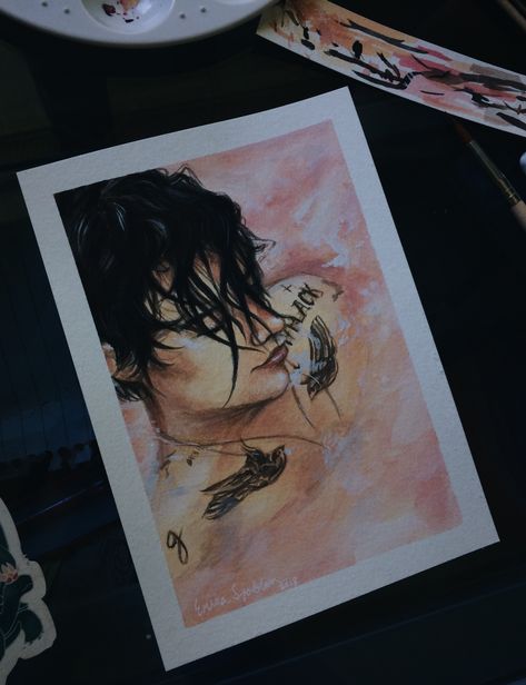 One Direction Watercolor, One Direction Art Paint, Harry Styles Drawing Aesthetic, Harry Styles Watercolor Painting, Harry Styles Watercolor, Harry Styles Painting, One Direction Art, Harry Styles Drawing, Art Ho