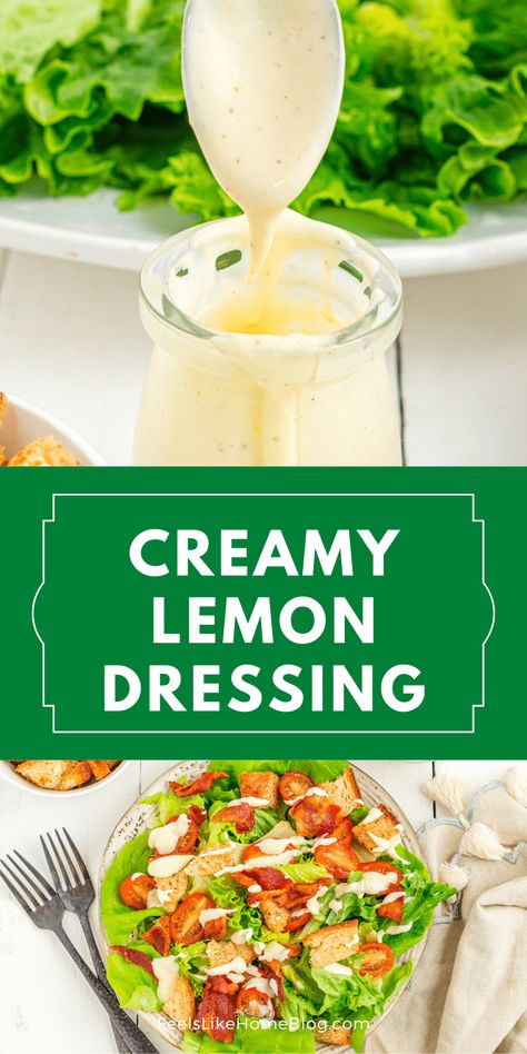 This creamy lemon mayo salad dressing recipe combines common pantry ingredients to make an amazingly good dressing. It's delicious over a BLT salad for the perfect keto meal but also makes a great aioli and french fry dip! Easy Lemon Dressing Recipe, Homemade Lemon Salad Dressing, Honey Lemon Salad Dressing Recipe, Keto Lemon Vinaigrette Dressing, Vegan Mayo Salad Dressing, Mayo Dressing Salad, Creamy Mayo Dressing, Creamy Lemon Garlic Dressing Eating Well, Amazing Salad Dressings