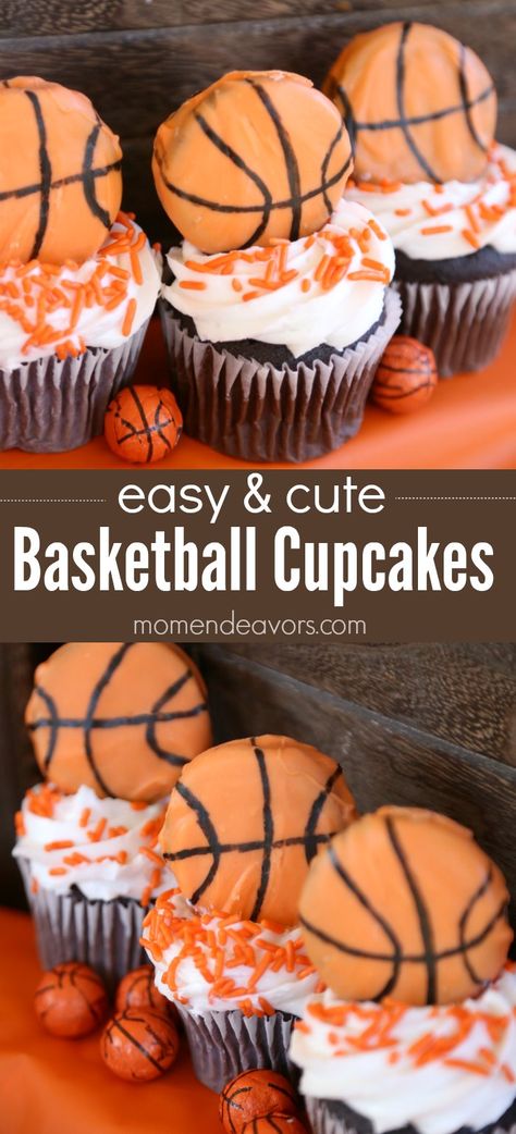 Easy Basketball Cupcakes, Basketball Desserts, Speciality Cupcakes, Football Cupcake Cakes, Lakers Party, Sports Treats, Birthdays Decorations, Basketball Cakes, Ball Cupcakes