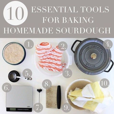 10 Essential Tools for Baking Homemade Sourdough Baking Essentials Tools, Best Sourdough Starter Recipe, Tools For Baking, Artisan Sourdough, Making Sourdough Bread, Sourdough Bread Starter, Healthy Bread Recipes, Baking Homemade, Homemade Sourdough Bread