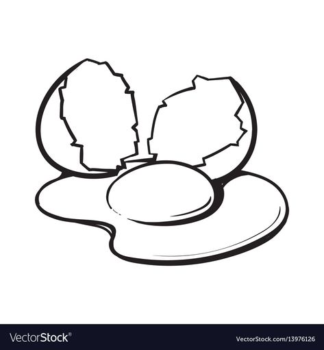 Cracked Egg Drawing, Egg Drawing Art, Egg Sketch, Egg Outline, Uncooked Chicken, Egg Drawing, Egg Cartoon, Egg Yoke, Egg Coloring Page