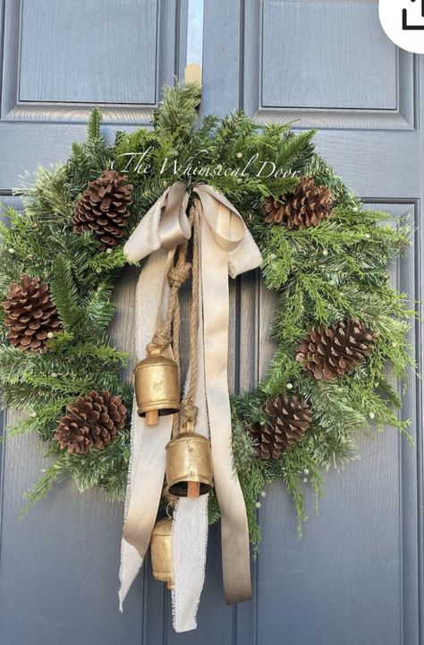 Juniper Wreath, Door Decorations Christmas, Diy Christmas Door Decorations, Bell Wreath, Cedar Wreath, Diy Christmas Door, Farmhouse Fall Wreath, Winter Greens, Winter Greenery