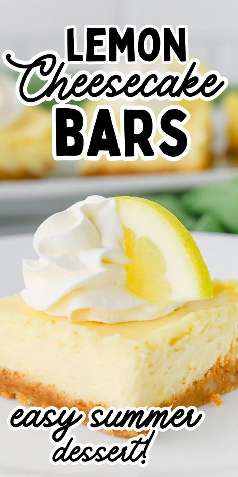 Lemon cheesecake bars on a white plate. Easy Pumpkin Bars, Easy Lemon Cheesecake, Cheesecake Bars Easy, Best Easy Dessert Recipes, Lemon Cheesecake Bars, Fast Desserts, Cream Cheese Desserts, Cheesecake Bar Recipes, Cheesecake Filling