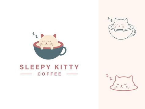 Logo Design With Illustration, Pet Cafe Logo, Cat Branding Design, Cat Logo Design Ideas, Cat Cafe Logo, Cute Logos Design, Cute Cat Logo, Logo Design Cafe, Cute Logo Ideas