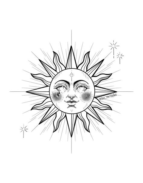 Sun Face Tattoo Design, Sun And Flowers Drawing, Face Sun Tattoo, Sun With Face Drawing, Sun Face Drawing, Face Drawing Tattoo, Sun Tattoo With Face, Face Tattoo Stencil, Sun With Face Tattoo