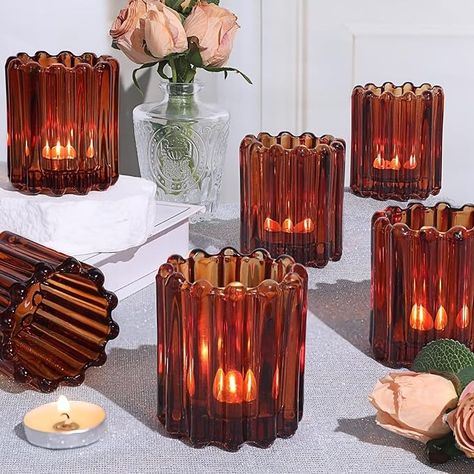 Amazon.com: HAVITI 6pcs Votive Candle Holder, Gold Glass Large Candle Holders, Tealight Candle Holder for Fall Wedding Centerpieces Dinner Party Christmas Halloween Table Decor : Home & Kitchen Forest Inspired Centerpieces, Brown Glass Candle Holders, Generic Party Decor, Friendsgiving Dinner Table Decorations, Fall In Love Centerpieces, Maroon Table Decor, Fall Outdoor Wedding Table Decor, Fall Baby Shower Tables, Mexican Fall Decorations