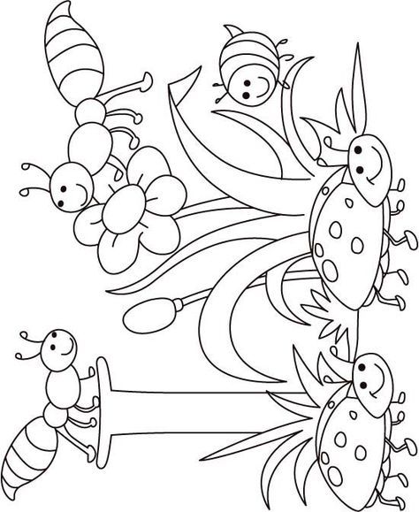 Thematic coloring pages for each letter Ryan Sullivan, Insect Coloring Pages, Bug Coloring Pages, Garden Bugs, Spring Coloring Pages, Colouring Printables, Pola Sulam, Digi Stamps, Coloring Book Pages