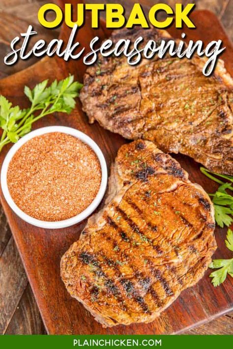 Outback Steak Seasoning Copycat Recipes, Outback Steak Seasoning, Season Steak Recipes, Steak Rubs, Vacation Meals, Plain Chicken, Homemade Seasonings, Homemade Spices, Steak Seasoning