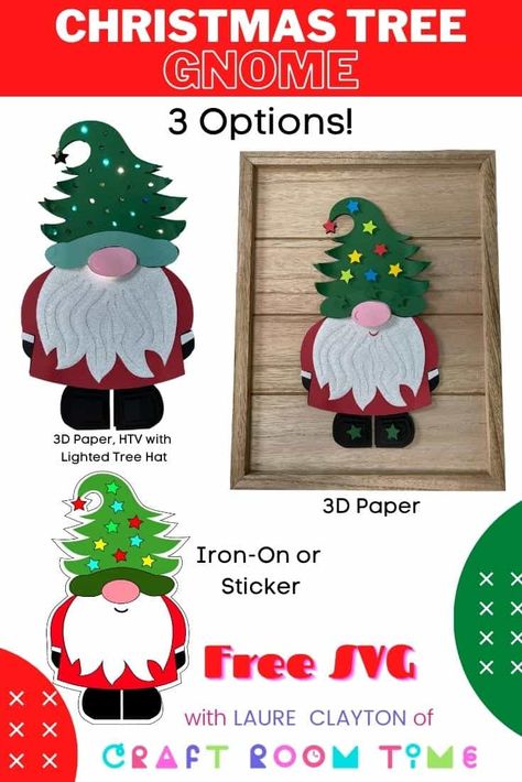 Christmas Tree Gnome #cricut #cricutmade #cricutmaker #cricutexploreair #cricutcrafts #htv #iron-on #htviron-on #heattransfervinyl #easypress #cricuteasypress #cricuteasypressmat #cricutiron-on #cricutironon #t-shirt #totebag #canvas #reversecanvas#handmade #silhouettecameo #svg #cricutcreations #svgfiles #silhouette #cricutexplore #designspace #circutprojects #freesvg #cricutpaper #cricutpaperproject #papercraft #layeredpaper #3dlayered #3dcricut #3dpaper #3dpapercraft via @craftroomtime 3d Svg Files Free, Gnome Svg File Free, Cricut Gnome, Tree Gnome, Christmas Svgs, 3d Svg, Paper Christmas Tree, Layered Svg, 3d Paper Crafts