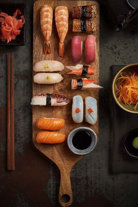 Asian Food Photography, Delicious Food Image, Sushi Menu, Sushi Love, Dark Food Photography, Sushi Party, Sushi Chef, Alexandria Egypt, Food Photography Inspiration