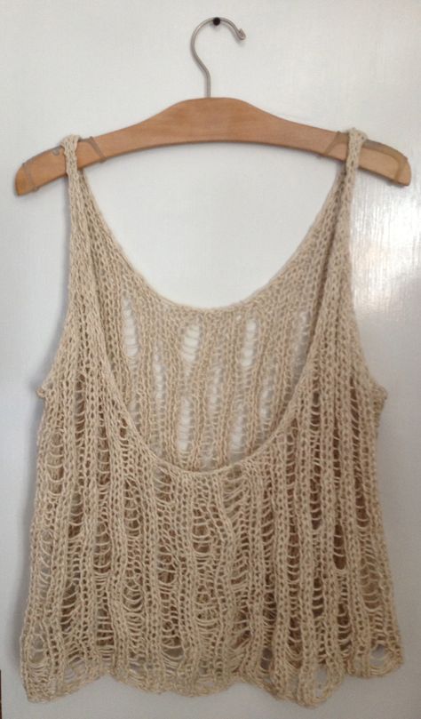 (BACK) Hand knit tank. Raw silk and wool yarn. Rib, drop stitch pattern. http://deathandpolyester.tumblr.com Drop Stitch Knitting, Knit Top Patterns, Drop Stitch, Crochet Ladies Tops, Crochet Clothing And Accessories, Crochet Clothing, Knit Sweaters, Cute Jeans, Summer Knitting