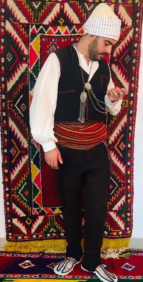 Albanian men's traditional clothing Albania Clothes, Folk Clothing, Traditional Clothing, Albania, Traditional Outfits, Varsity Jacket, Clothes