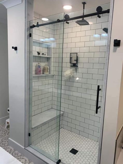 Master Shower Makeover, Smaller Walk In Shower Ideas, Small Bathroom With Standing Shower Ideas, Small Bathroom Shower Only Ideas, Small Bathroom Remodels With Walk In Showers, Hall Bathroom Shower Ideas, Walk In Shower Bathroom Remodel, Standup Shower Ideas Small Bathroom, Stand Up Showers Ideas