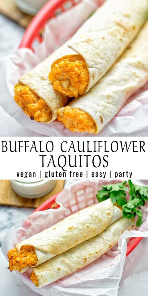 Cauliflower Taquitos, Dairy Free Appetizers, Potluck Party, Vegan Party, Healthy Vegan Snacks, Buffalo Cauliflower, Food Vegan, Vegan Appetizers, Work Lunch