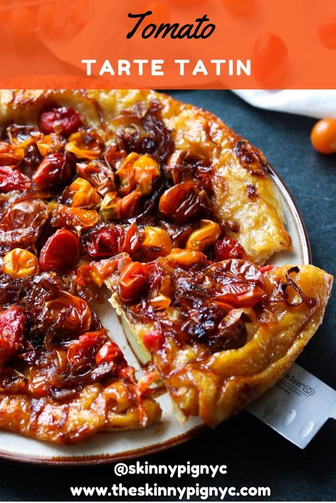 Tomato Tart Tatin Recipe, Rhubarb Tarte Tatin, Tomato Onion Tart, Savory Tarte Tatin Recipe, Tarte Tartin Recipe, Tart Tartin Recipe, Onion Tarte Tatin, Tomato Tart Puff Pastry, Tomato Tarte