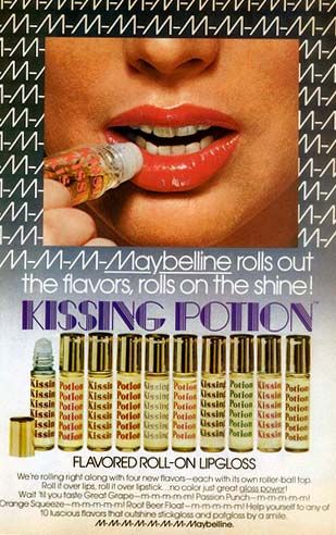 Maybelline Kissing Potion, 1970s                                                                                                                                                      More 1970s Childhood, Makeup Ads, Flavored Lip Gloss, Kim Basinger, Childhood Memories 70s, Vintage Cosmetics, Vintage Makeup, Vintage Memory, Oldies But Goodies