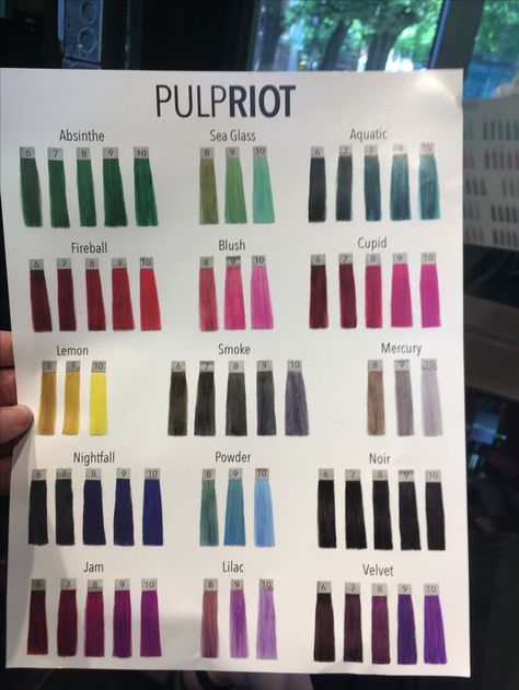 Pulp riot color options Pulp Riot Hair Color Formulas, Hair Swatches, Color Formulations, Hair Color Swatches, Salon Life, Hair Education, Pulp Riot Hair Color, Color Formulas, Vivid Hair Color