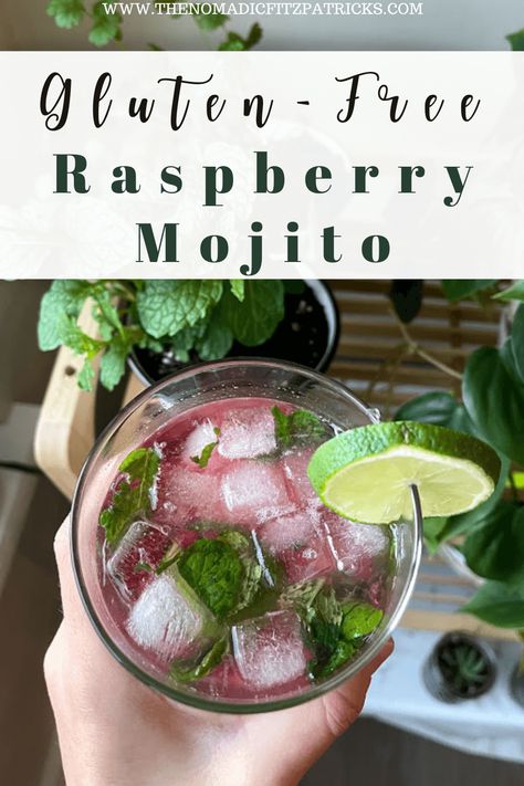 Gluten Free Alcoholic Drinks, Healthier Drinks, Muffins For Mom, Gluten Free Cocktails, Gluten Free Holiday Recipes, Gluten Free Drinks, Gluten Free Alcohol, Raspberry Mojito, Gluten Free Travel