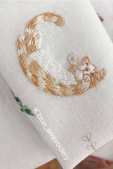 Tabby Cat Embroidery, White Cat Embroidery, Small Cat Embroidery, Orange Cat Embroidery, Kitten Embroidery, Herb Embroidery, Cat Embroidery Design, Cat Stockings, Embroidered Cat