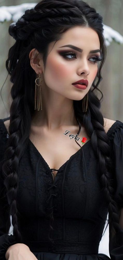 Women Vampire Hairstyles, Medieval Wedding Makeup, Wiccan Hairstyles, Vampire Updo Hairstyles, Goth Bridal Hair, Witchy Hairstyles Long, Goth Wedding Hairstyles, Female Character Inspiration Art, Gothic Wedding Hairstyles