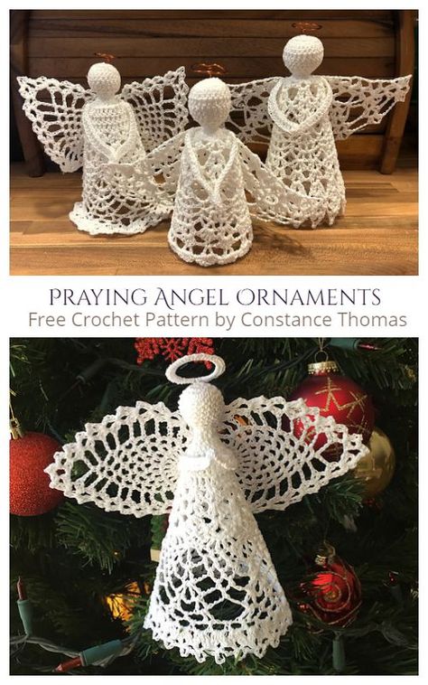 Christmas Praying Angel Ornaments Free Crochet Patterns Angel Crochet Pattern Free, Crochet Christmas Ornaments Free Pattern, Crochet Angel Pattern, Angels Christmas, Crochet Christmas Ornaments Free, Crochet Ornament Patterns, Crochet Angels, Crochet Snowflake Pattern, Praying Angel