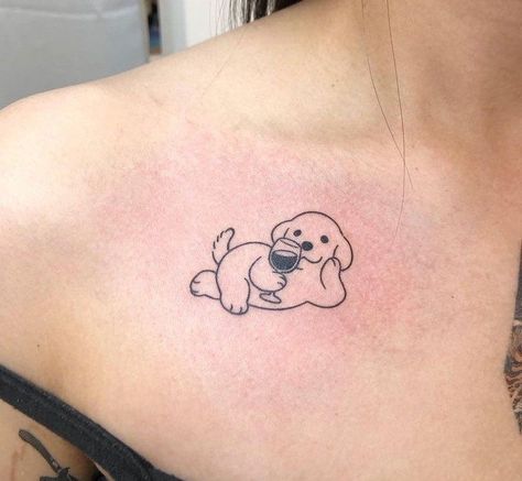 Wine Tattoo, Puppy Tattoo, Cute Tiny Tattoos, Unique Tattoo Designs, Cute Tattoos For Women, Discreet Tattoos, Funny Tattoos, Subtle Tattoos, Dog Tattoo